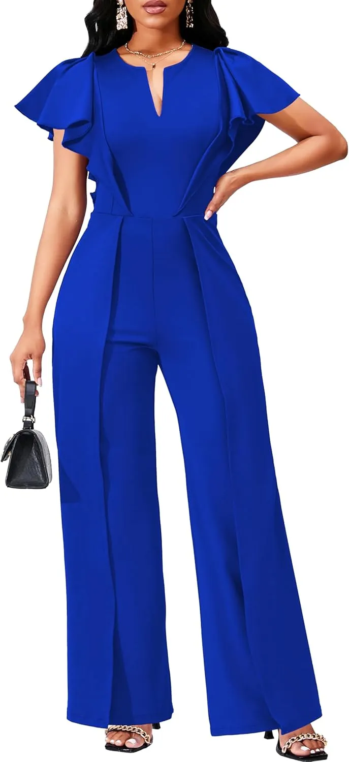 SxClub Elegant Jumpsuits for Women Dressy Formal Casual Long Straight Pants Business Jumpsuit