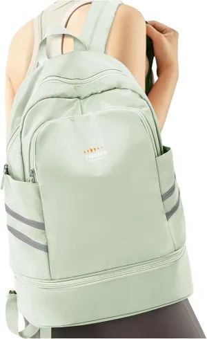SYCNB Women's Multi-purpose Sports Backpack, Large (13.4"x7.9"x18.5"), Mint Cream, Waterproof, Wet Pocket & Shoes Compartment