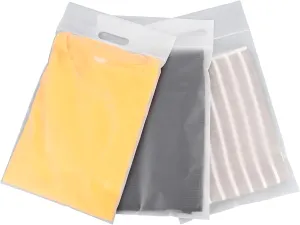 T Shirt Bags for Clothing, 10x13 inch, Pack of 100, Strong & Durable Resealable 3 Mil Thick Packaging Plastic Bags for Business Packing Shipping Travel, Frosted Package Bags, with Handle