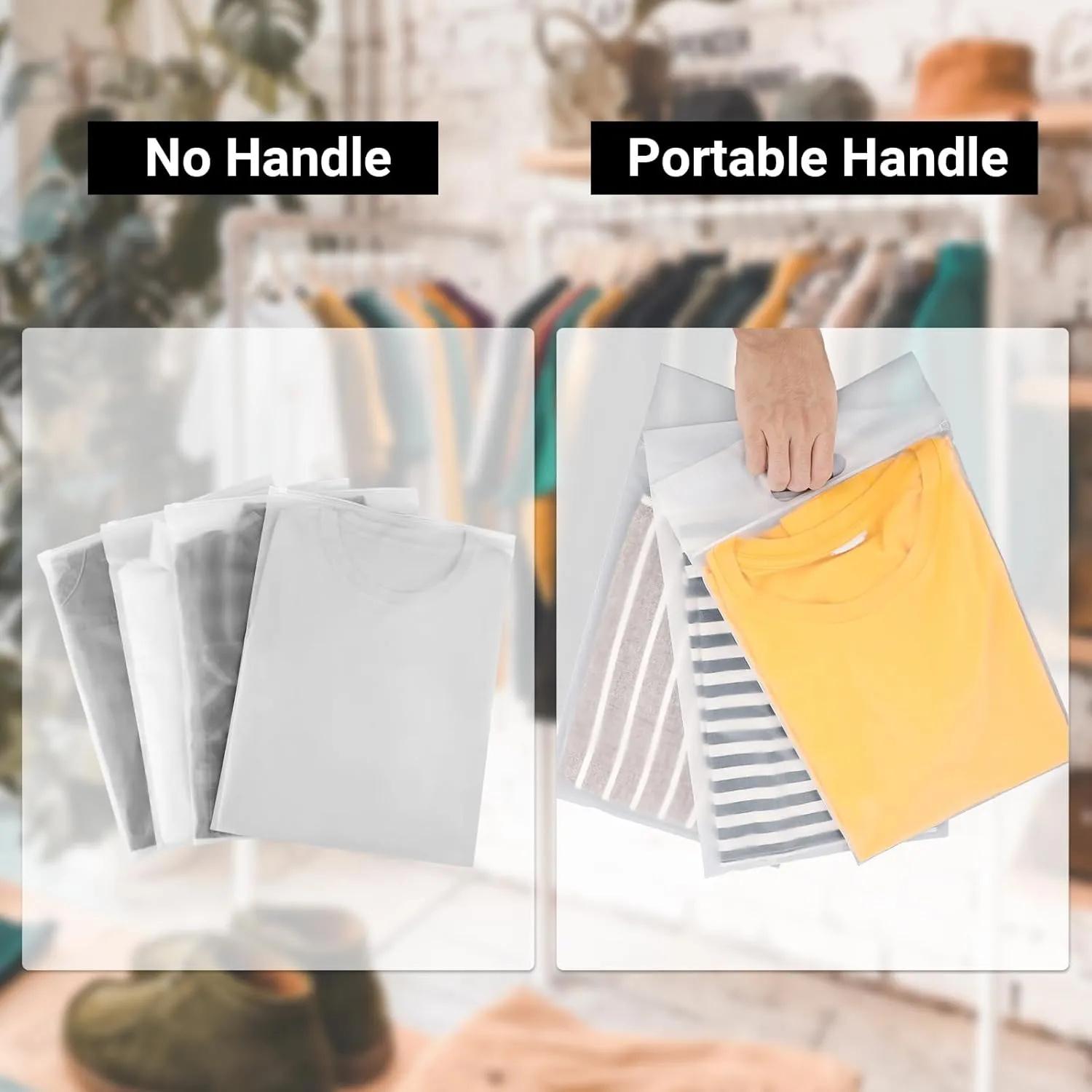 T Shirt Bags for Clothing, 10x13 inch, Pack of 100, Strong & Durable Resealable 3 Mil Thick Packaging Plastic Bags for Business Packing Shipping Travel, Frosted Package Bags, with Handle