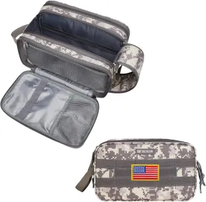 TACTICISM Toiletry Bag for Men - Extra Large Dry Wet Separate Bathroom Bag, Tactical Molle Dopp Kit for Men, Water-Resistant Mens Shower Bag for Travel, ACU Camo