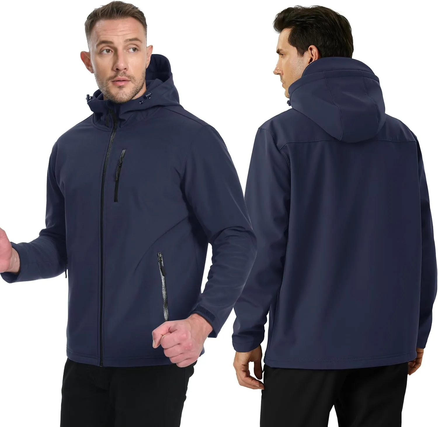 TACVASEN Men's Hooded Softshell Jacket Lightweight Waterproof Fleece Lined Windbreaker Rain Jacket Winter Outdoor Hiking