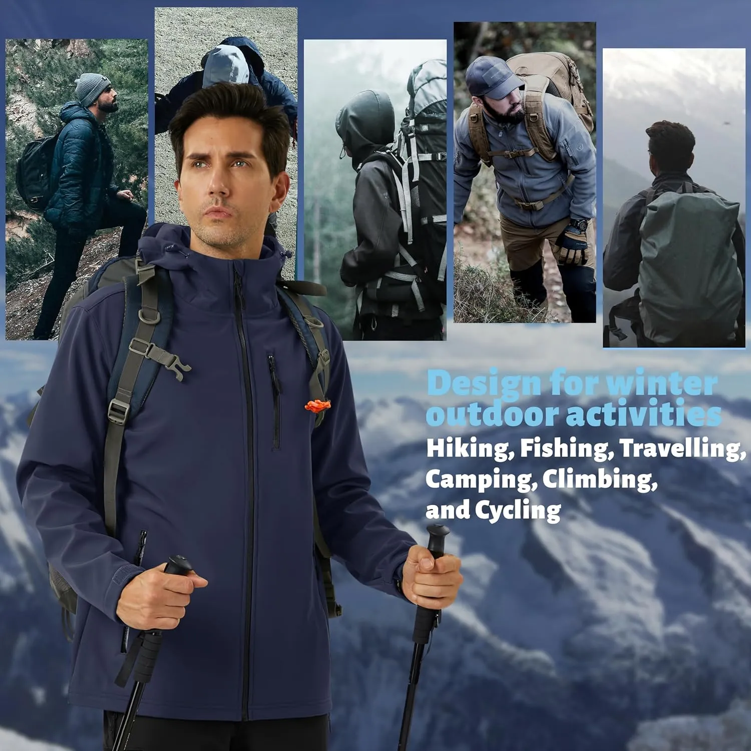 TACVASEN Men's Hooded Softshell Jacket Lightweight Waterproof Fleece Lined Windbreaker Rain Jacket Winter Outdoor Hiking