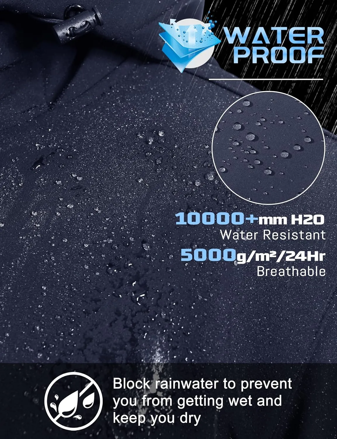 TACVASEN Men's Hooded Softshell Jacket Lightweight Waterproof Fleece Lined Windbreaker Rain Jacket Winter Outdoor Hiking