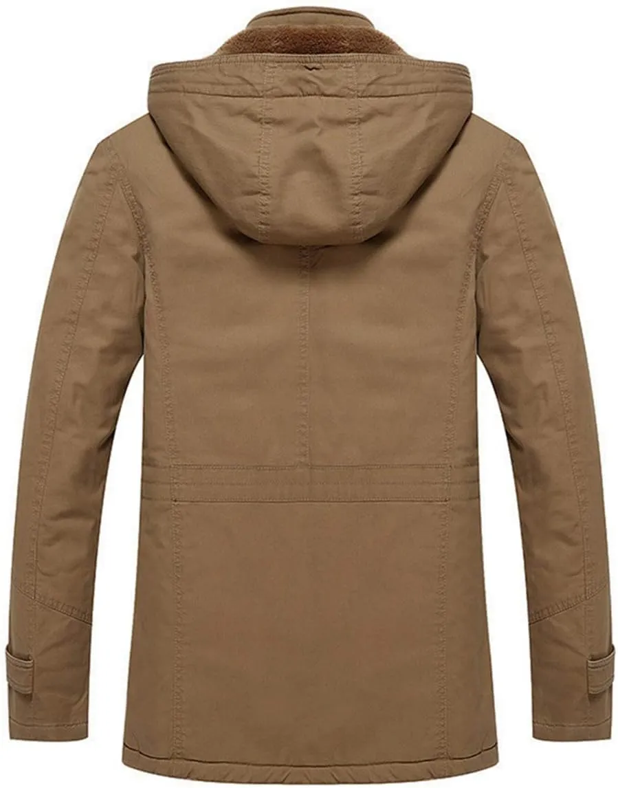 TACVASEN Men's Winter Jacket Cotton Military Jackets Fleece Lined Thick Work Warm Cargo Coats with Hooded