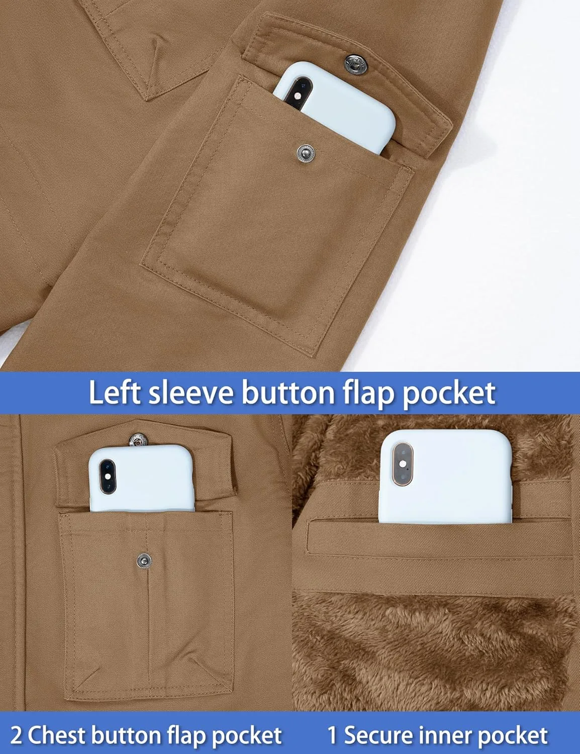 TACVASEN Men's Winter Jacket Cotton Military Jackets Fleece Lined Thick Work Warm Cargo Coats with Hooded