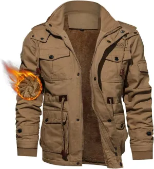 TACVASEN Men's Winter Jacket Cotton Military Jackets Fleece Lined Thick Work Warm Cargo Coats with Hooded