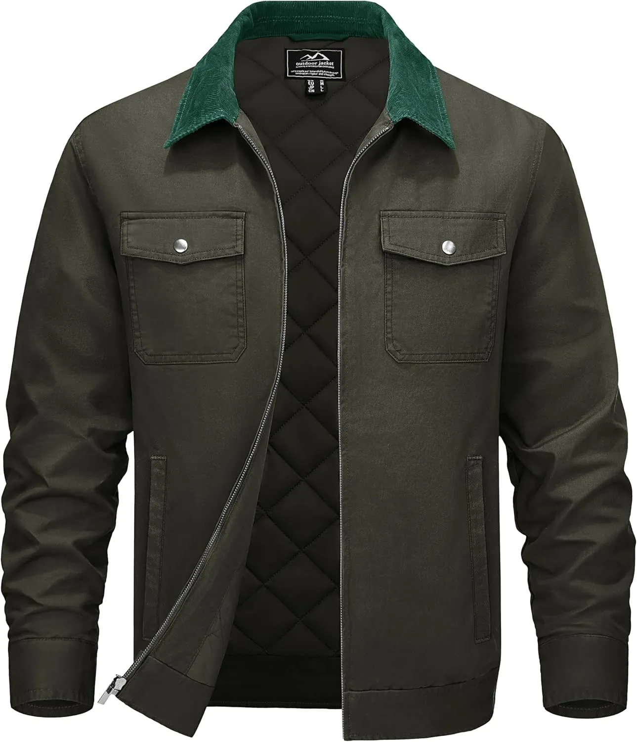 TACVASEN Men's Winter Quilted Casual Cargo Jacket Corduroy Collar Cotton Shacket with Button Pockets for Comfort and Style