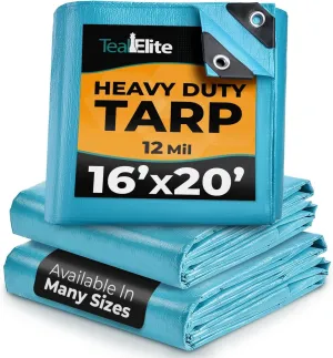 Tarps Heavy Duty Waterproof 16x20-12 mil Thick Camping Tent - Blue Tarp 16x20 UV Resistant, Rip & Tear Proof with Metal Grommets – Multipurpose Use for Camping, Tent, Boat, RV, Car, & Pool Cover