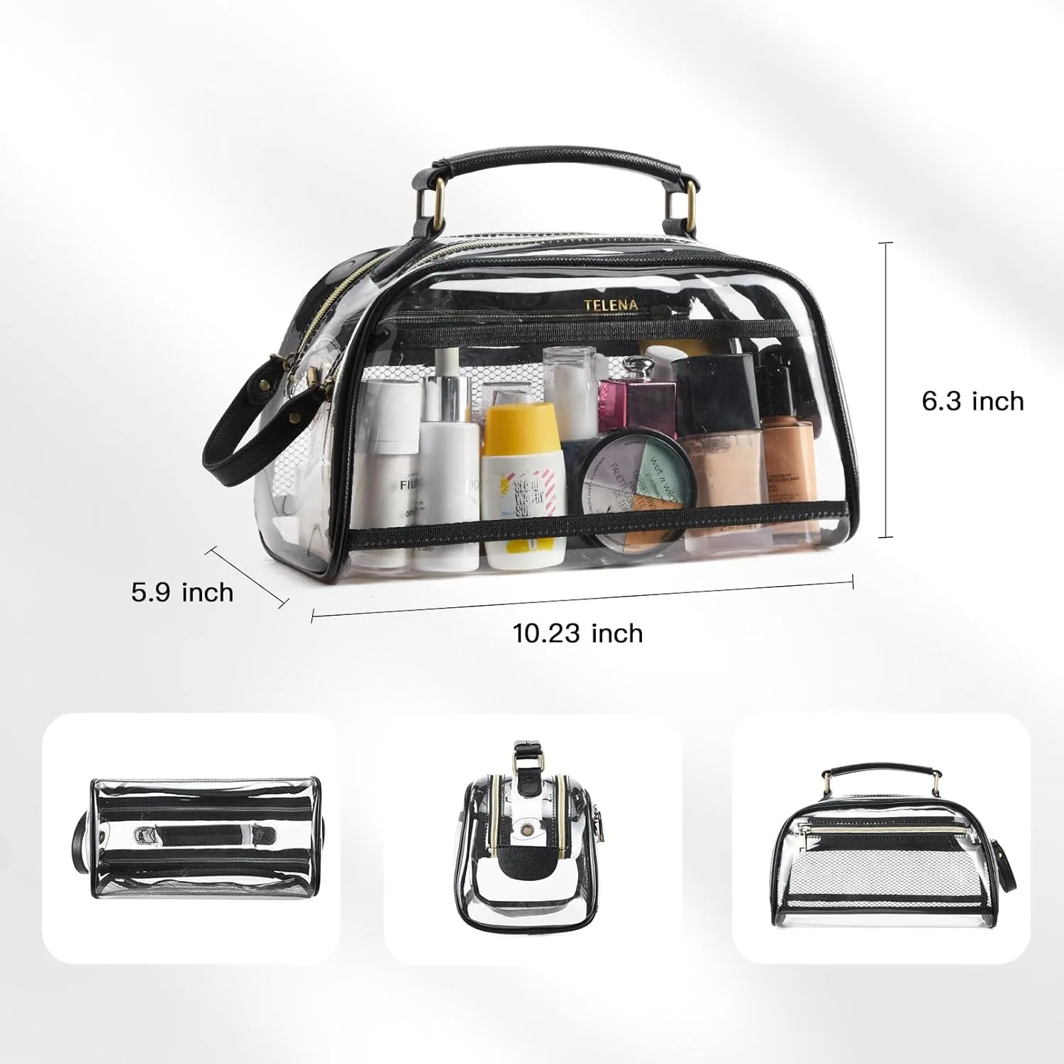 Telena Clear Toiletry Travel Cosmetic Bag - Makeup Organizer for Women Water Resistant Make Up Toiletries Bags Kit for Traveling
