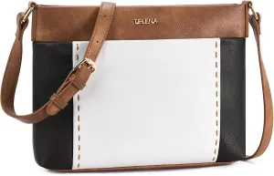 Telena Crossbody Purses for Women Leather Crossbody Bags Shoulder Handbags with Adjustable Strap Brown with White and Black