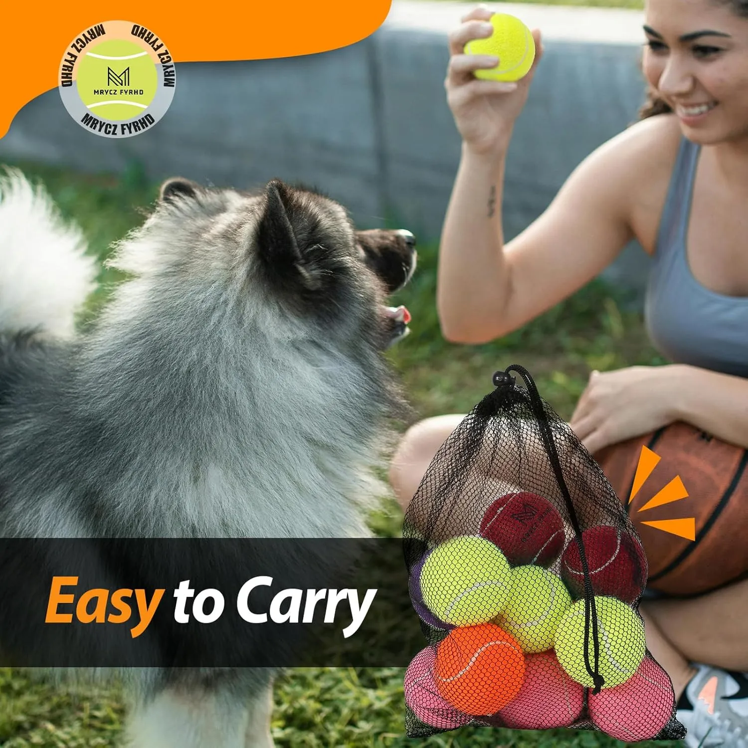 Tennis Ball Dog Toys 4 Pack - 4-Inch Durable and Safe Dog Ball, Sound Output from The Large Tennis Balls for Dogs with Mesh Bag, Perfect for Indoor and Outdoor Play