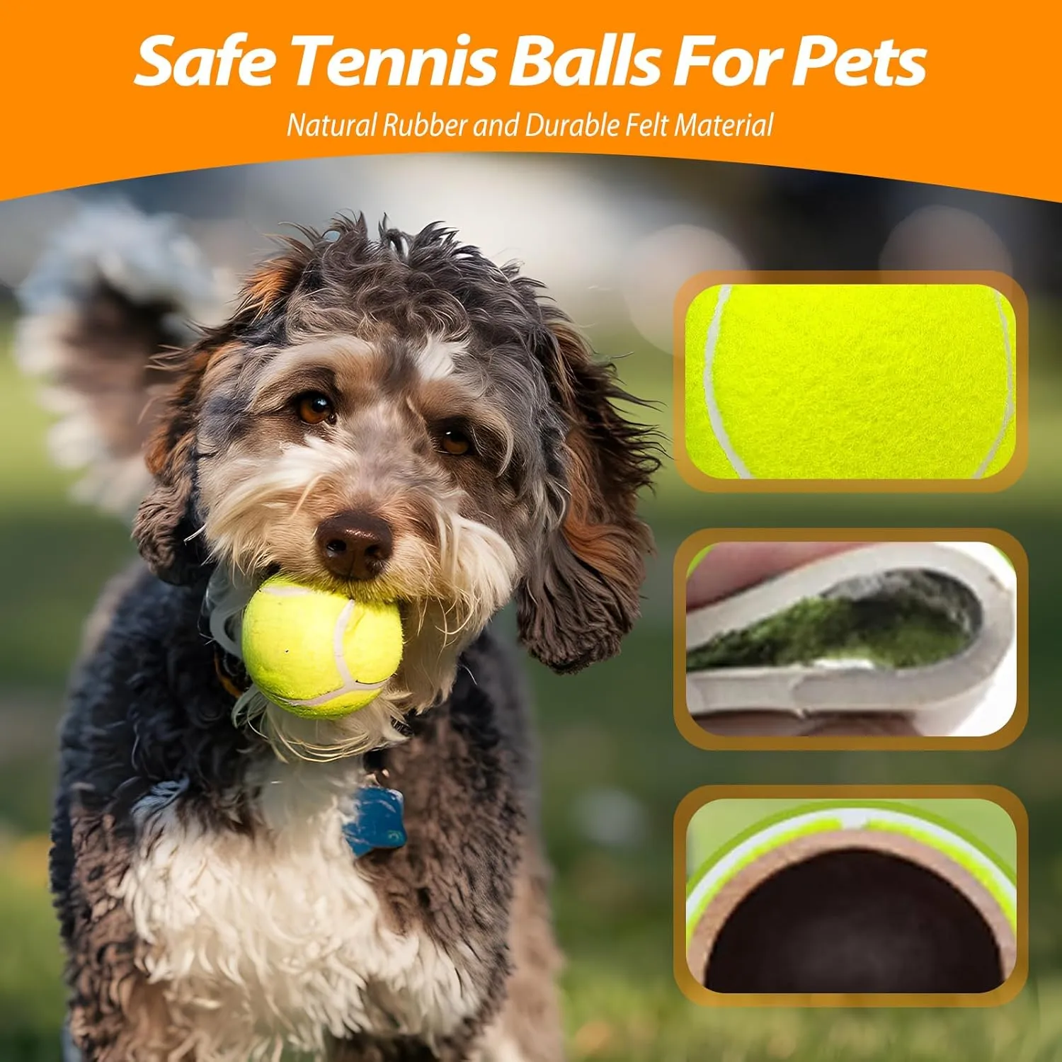 Tennis Ball Dog Toys 4 Pack - 4-Inch Durable and Safe Dog Ball, Sound Output from The Large Tennis Balls for Dogs with Mesh Bag, Perfect for Indoor and Outdoor Play