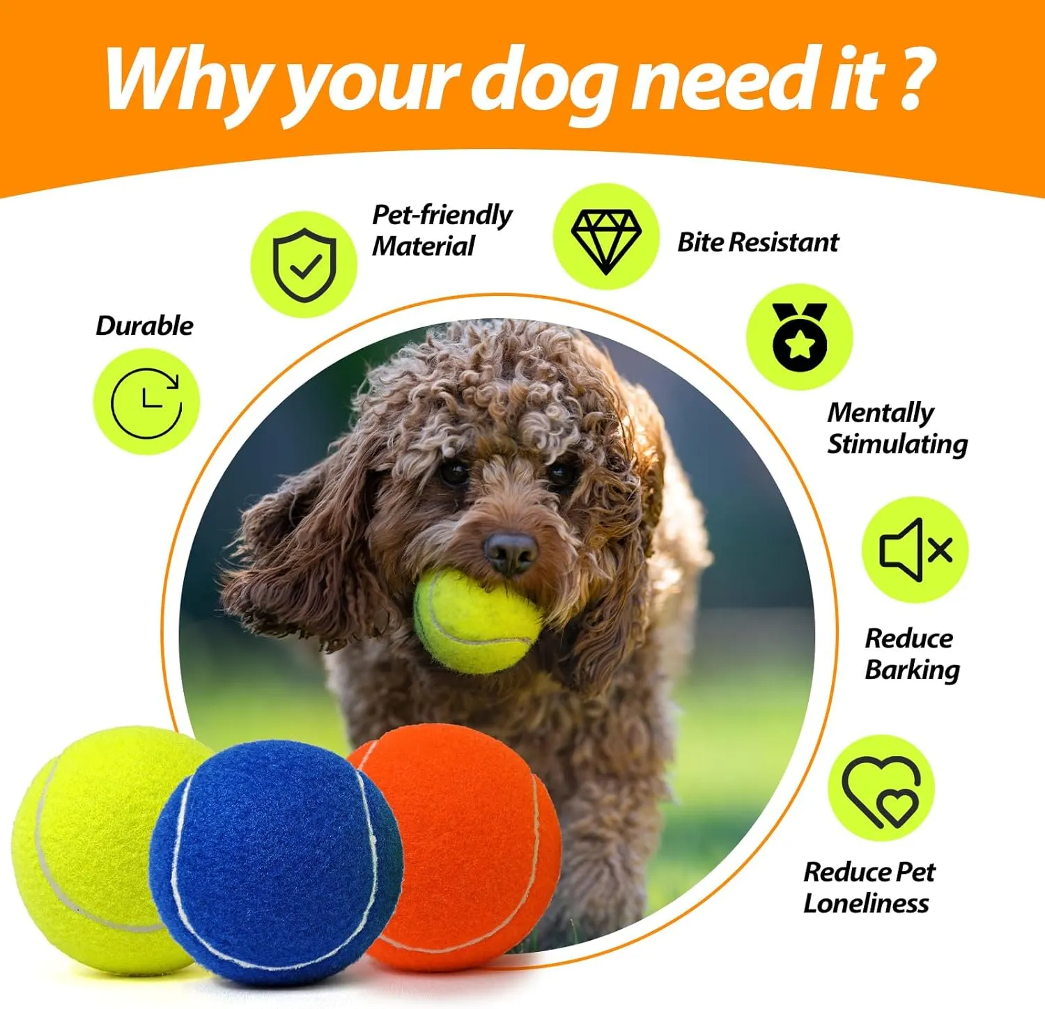 Tennis Ball Dog Toys 4 Pack - 4-Inch Durable and Safe Dog Ball, Sound Output from The Large Tennis Balls for Dogs with Mesh Bag, Perfect for Indoor and Outdoor Play