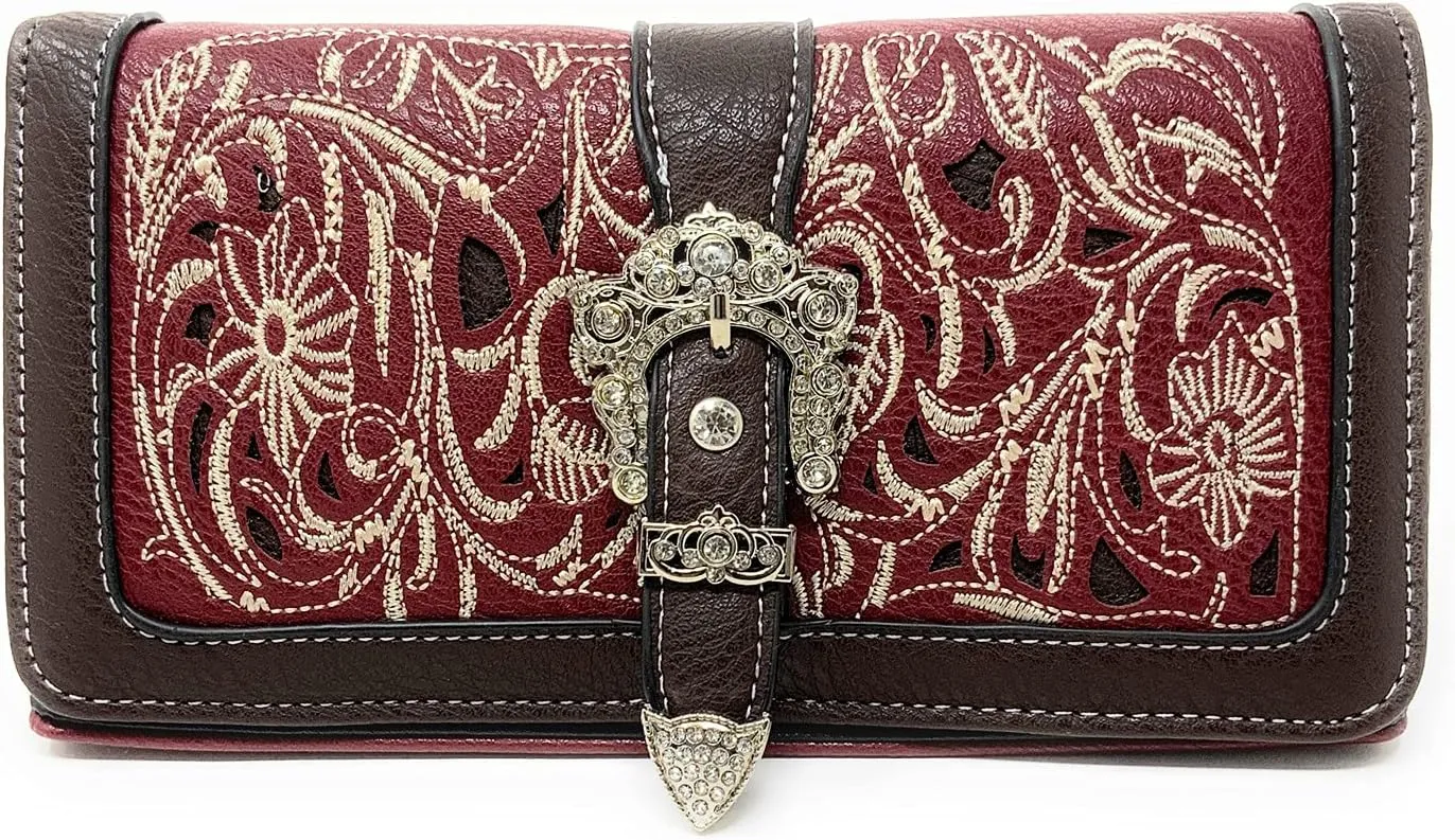 Texas West Premium Women's Rhinestone Buckle Handbag Wallet in 6 colors