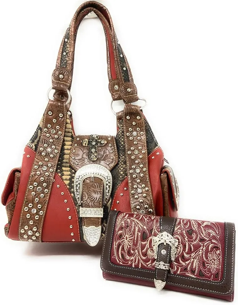 Texas West Premium Women's Rhinestone Buckle Handbag Wallet in 6 colors