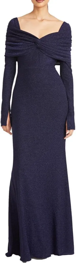 THEIA Womens Edna Lined Metallic Evening Dress Navy 2
