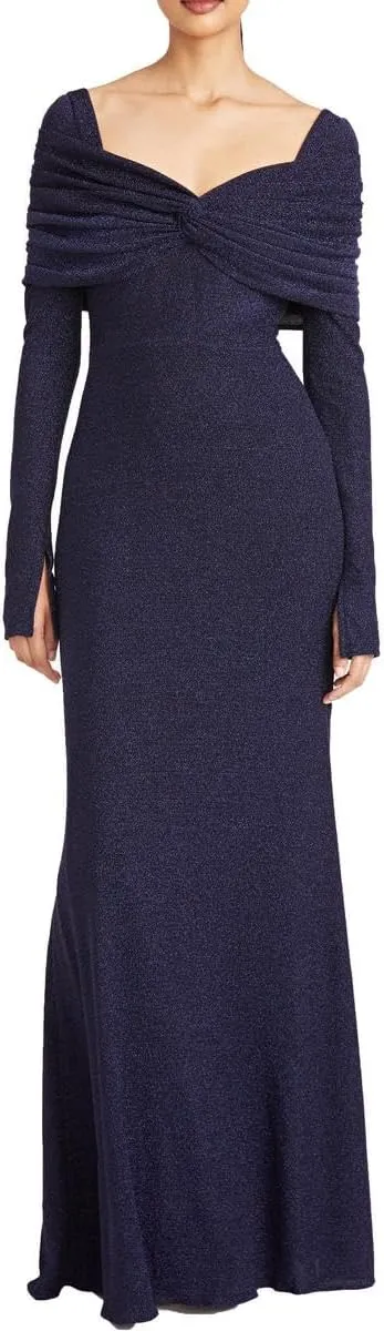THEIA Womens Edna Lined Metallic Evening Dress Navy 2