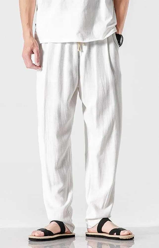 THWEI Linen Pants Mens Casual Drastring Loose Fit Summer Lightweight Beach Pants