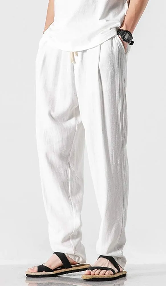 THWEI Linen Pants Mens Casual Drastring Loose Fit Summer Lightweight Beach Pants