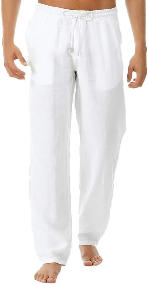 THWEI Linen Pants Mens Casual Drastring Loose Fit Summer Lightweight Beach Pants