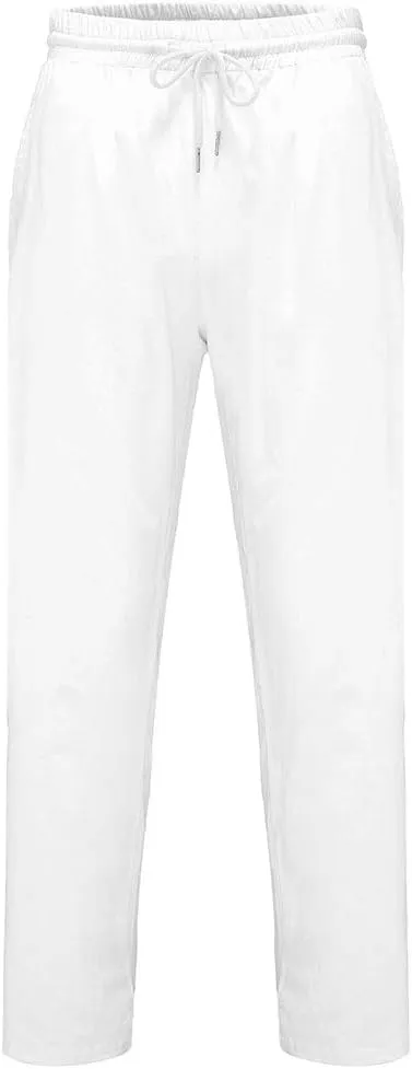 THWEI Linen Pants Mens Casual Drastring Loose Fit Summer Lightweight Beach Pants