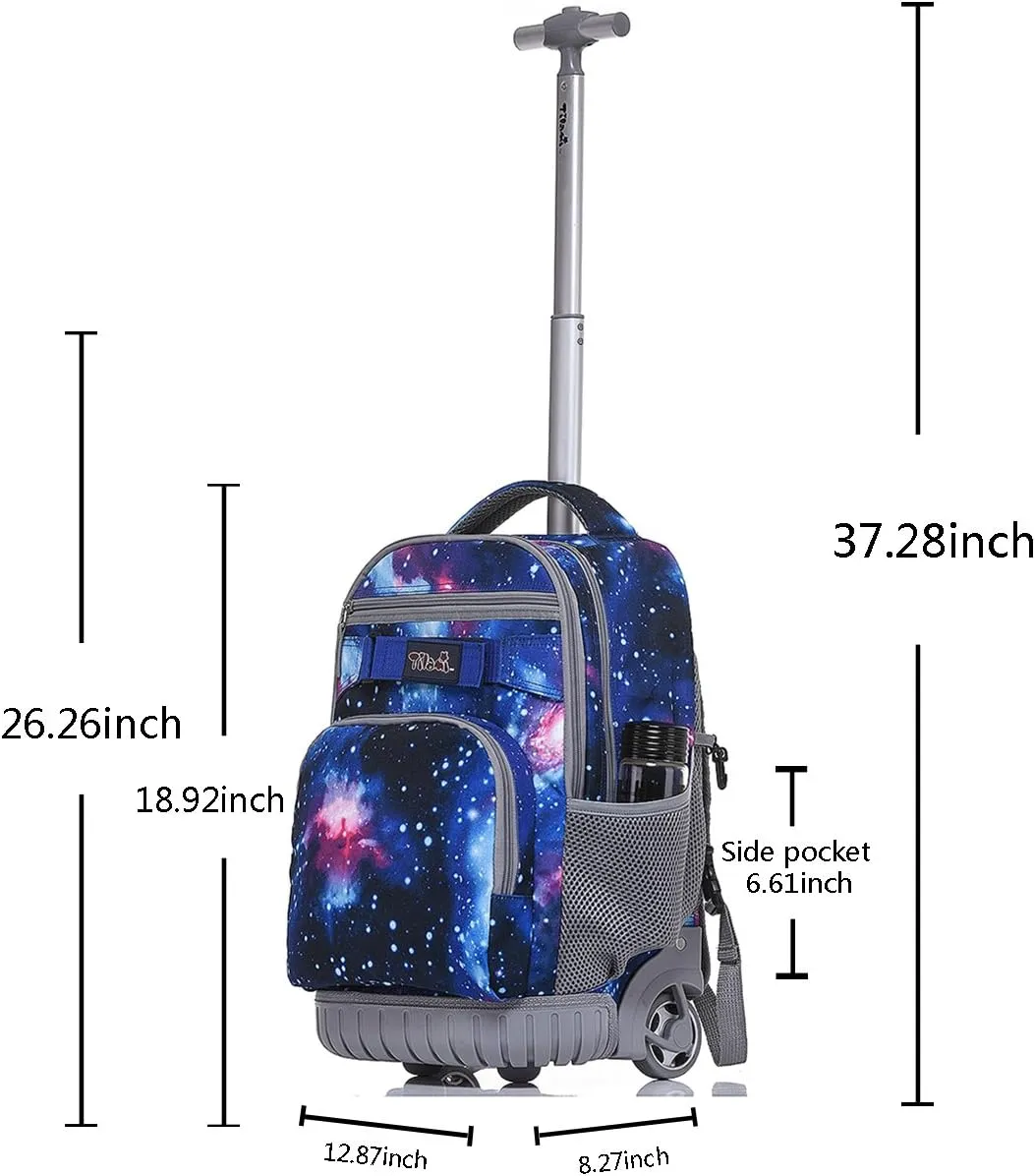 Tilami Rolling Backpack 18 Inch with Pencil Case School for Boys Girls, Galaxy