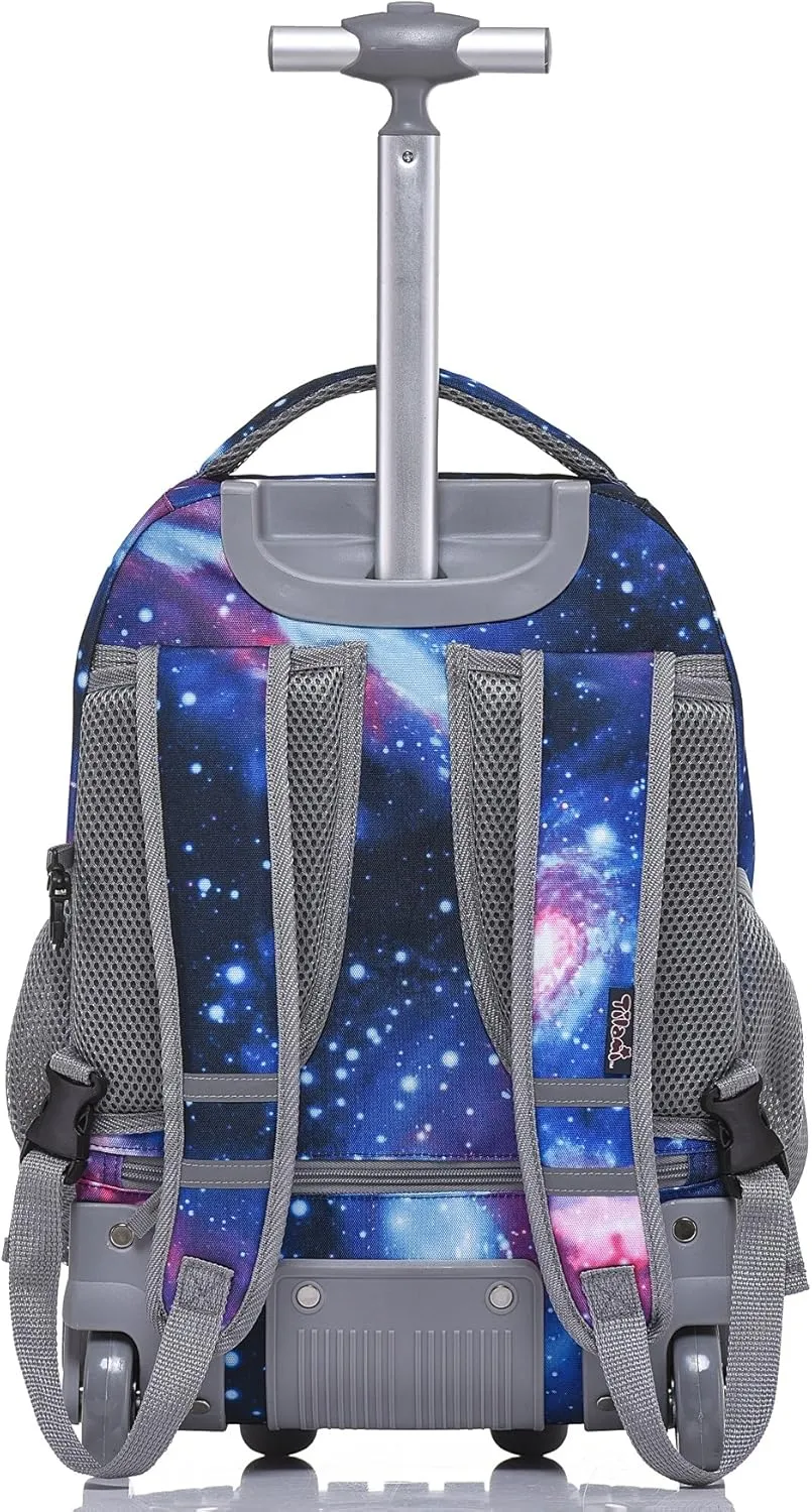 Tilami Rolling Backpack 18 Inch with Pencil Case School for Boys Girls, Galaxy