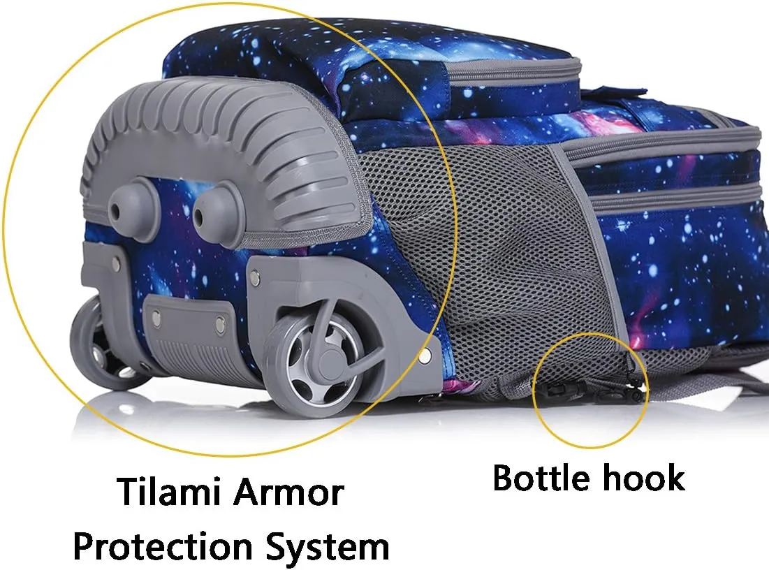 Tilami Rolling Backpack 18 Inch with Pencil Case School for Boys Girls, Galaxy