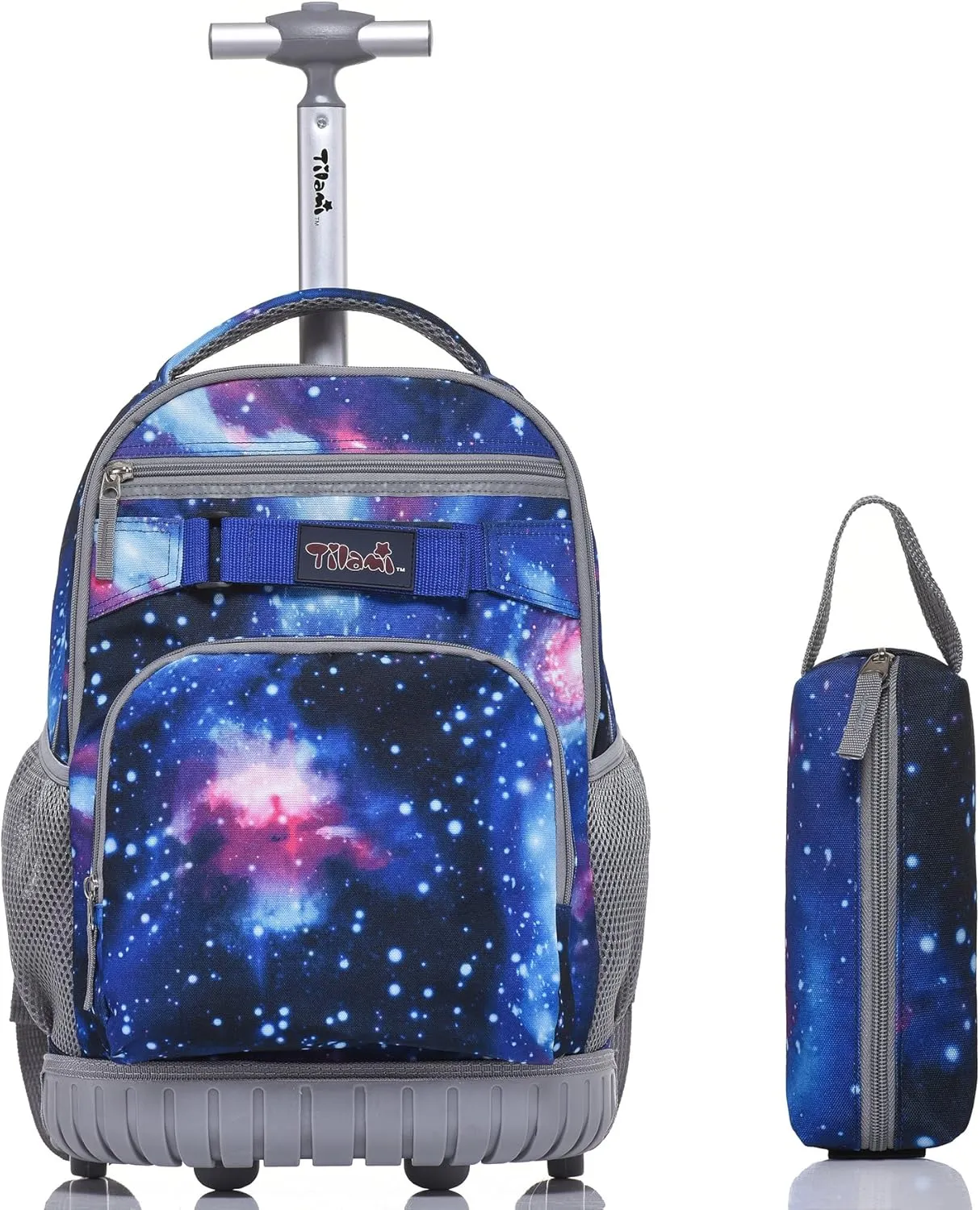Tilami Rolling Backpack 18 Inch with Pencil Case School for Boys Girls, Galaxy