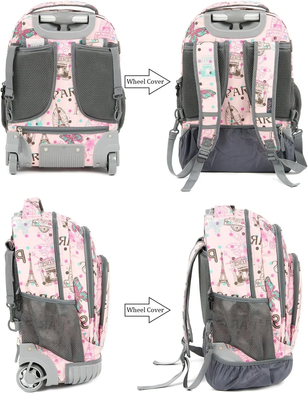 Tilami Rolling Backpack 18 Inch with Pencil Case School for Boys Girls, Pink