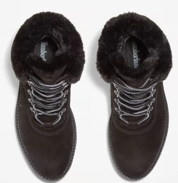 Timberland Black Nubuck Courmayeur Valley 6 inch Waterproof Faux Fur Women's Boots TB0A2JQD001