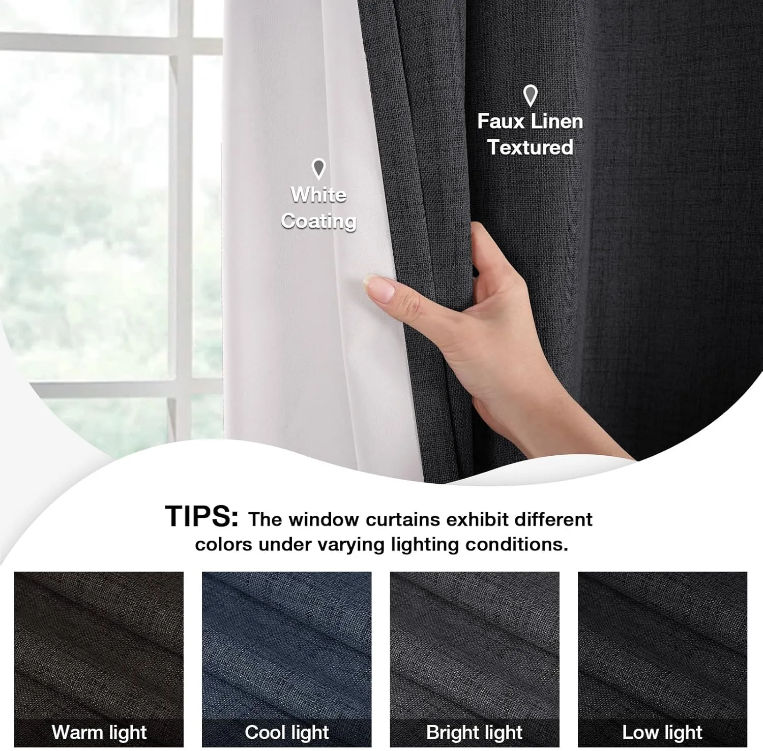 Timeles Blackout Curtains 84 Inches Long – 2 Panels Linen Curtains with Grommets, Room Darkening Drapes with White Liner for Bedroom & Living Room, 52 x 84 Inches, Black