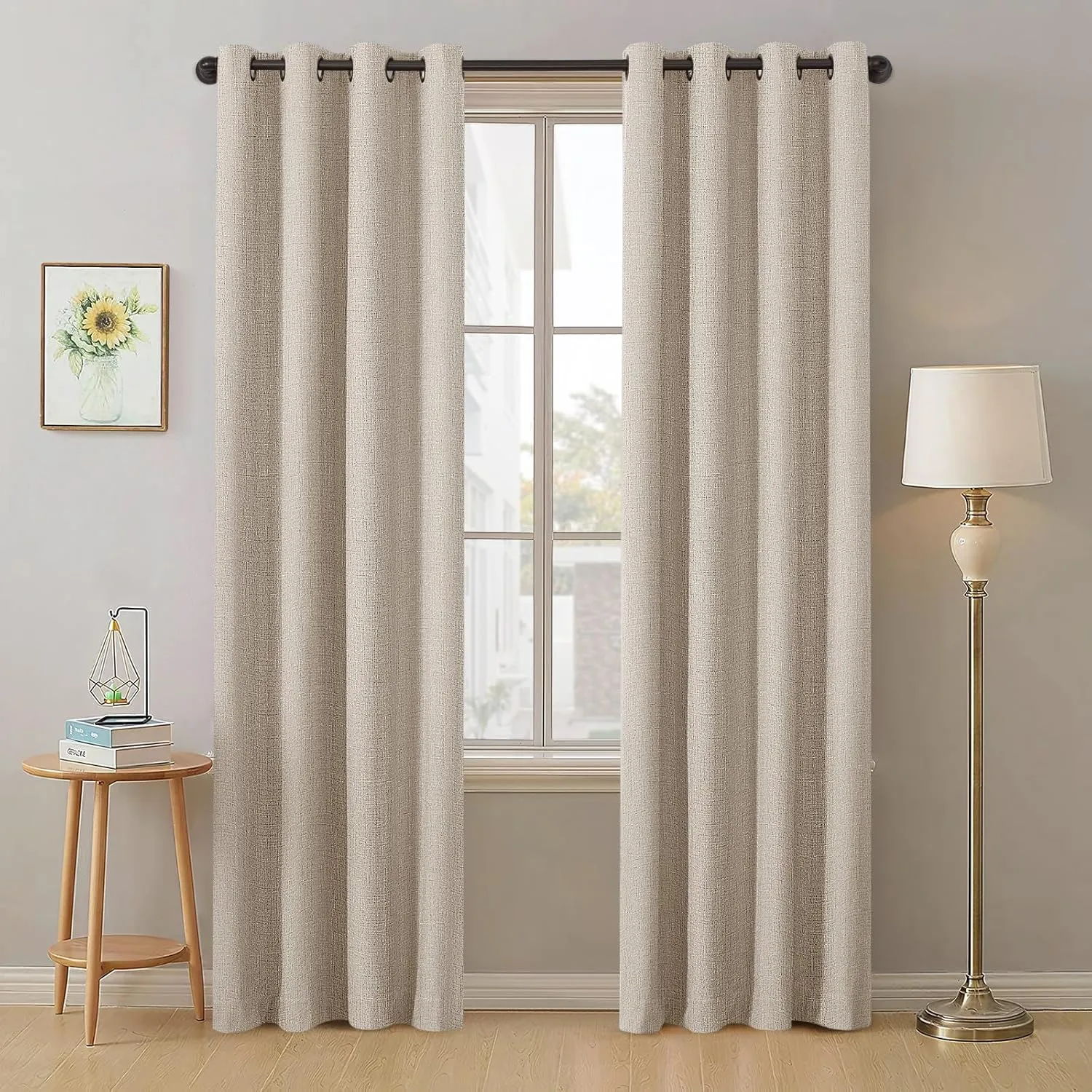 Timeles Blackout Curtains 84 Inches Long – 2 Panels Linen Curtains with Grommets, Room Darkening Drapes with White Liner for Bedroom & Living Room, 52 x 84 Inches, Natural