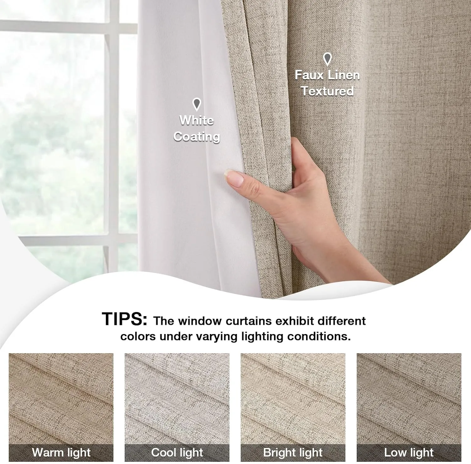Timeles Blackout Curtains 84 Inches Long – 2 Panels Linen Curtains with Grommets, Room Darkening Drapes with White Liner for Bedroom & Living Room, 52 x 84 Inches, Natural