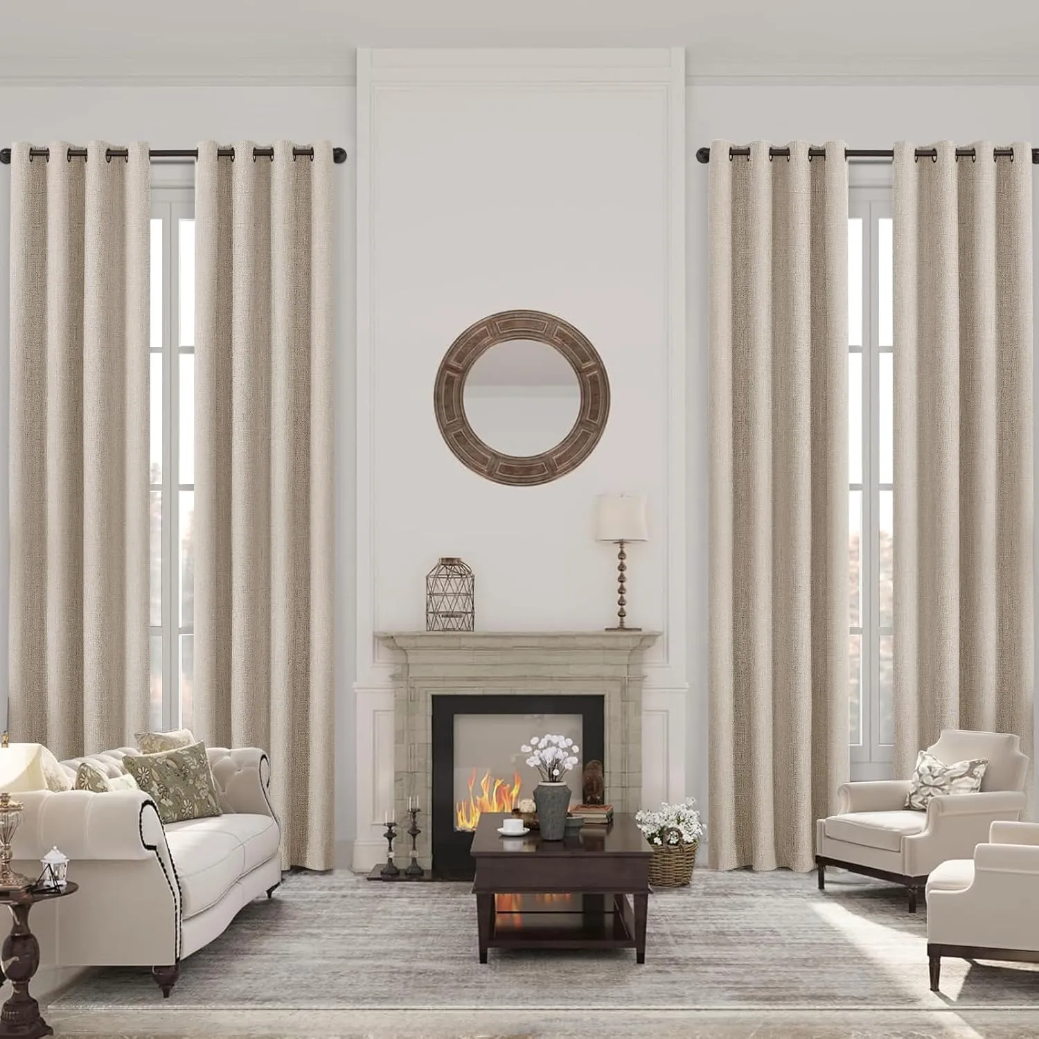 Timeles Blackout Curtains 84 Inches Long – 2 Panels Linen Curtains with Grommets, Room Darkening Drapes with White Liner for Bedroom & Living Room, 52 x 84 Inches, Natural