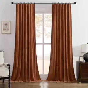 Timeper Burnt Orange Pleat Back Tab Velvet Curtains W52 x L84 inches 2 Panels, Room Darkening Solid Home Decor Curtains for Bedroom Living Dining Room Thermal Insulated Luxury Super Soft Window Drapes