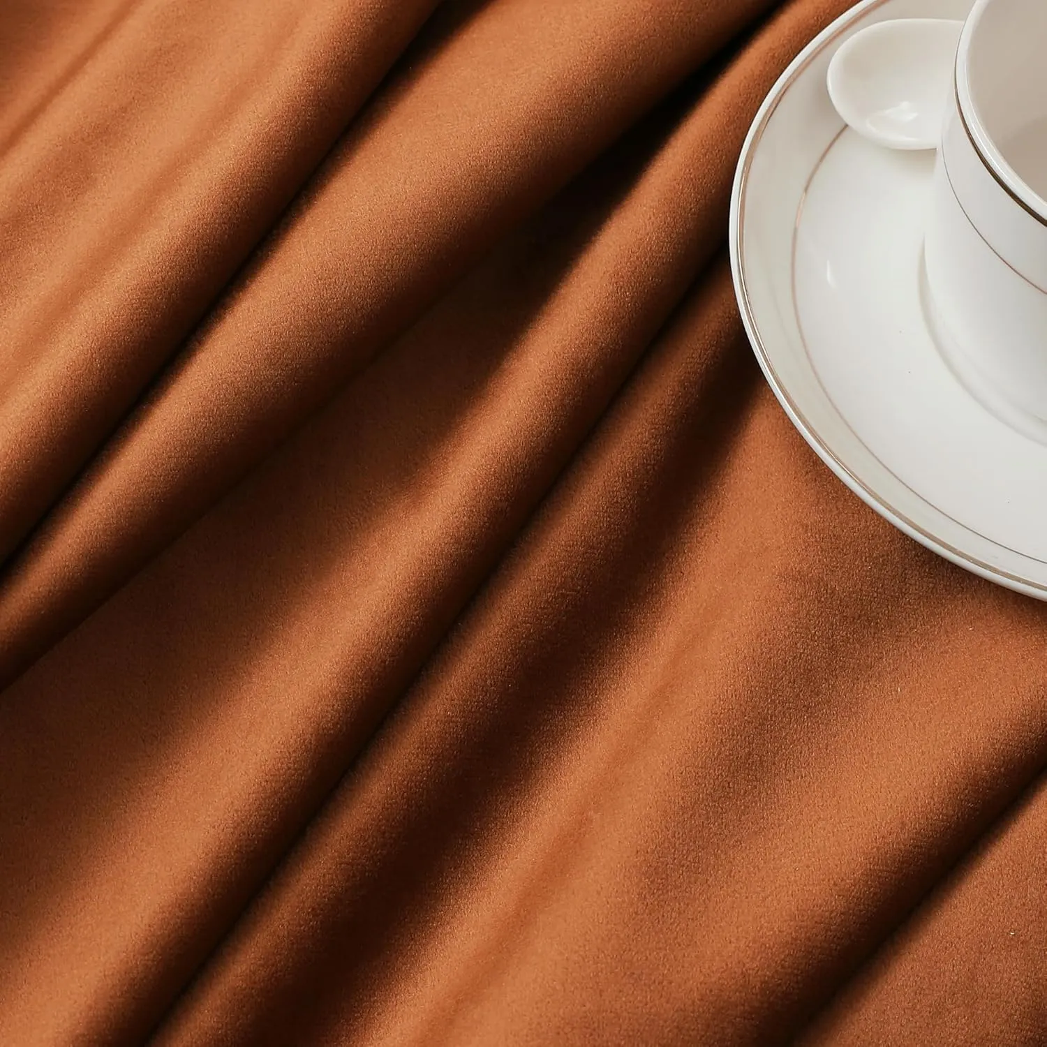 Timeper Burnt Orange Pleat Back Tab Velvet Curtains W52 x L84 inches 2 Panels, Room Darkening Solid Home Decor Curtains for Bedroom Living Dining Room Thermal Insulated Luxury Super Soft Window Drapes