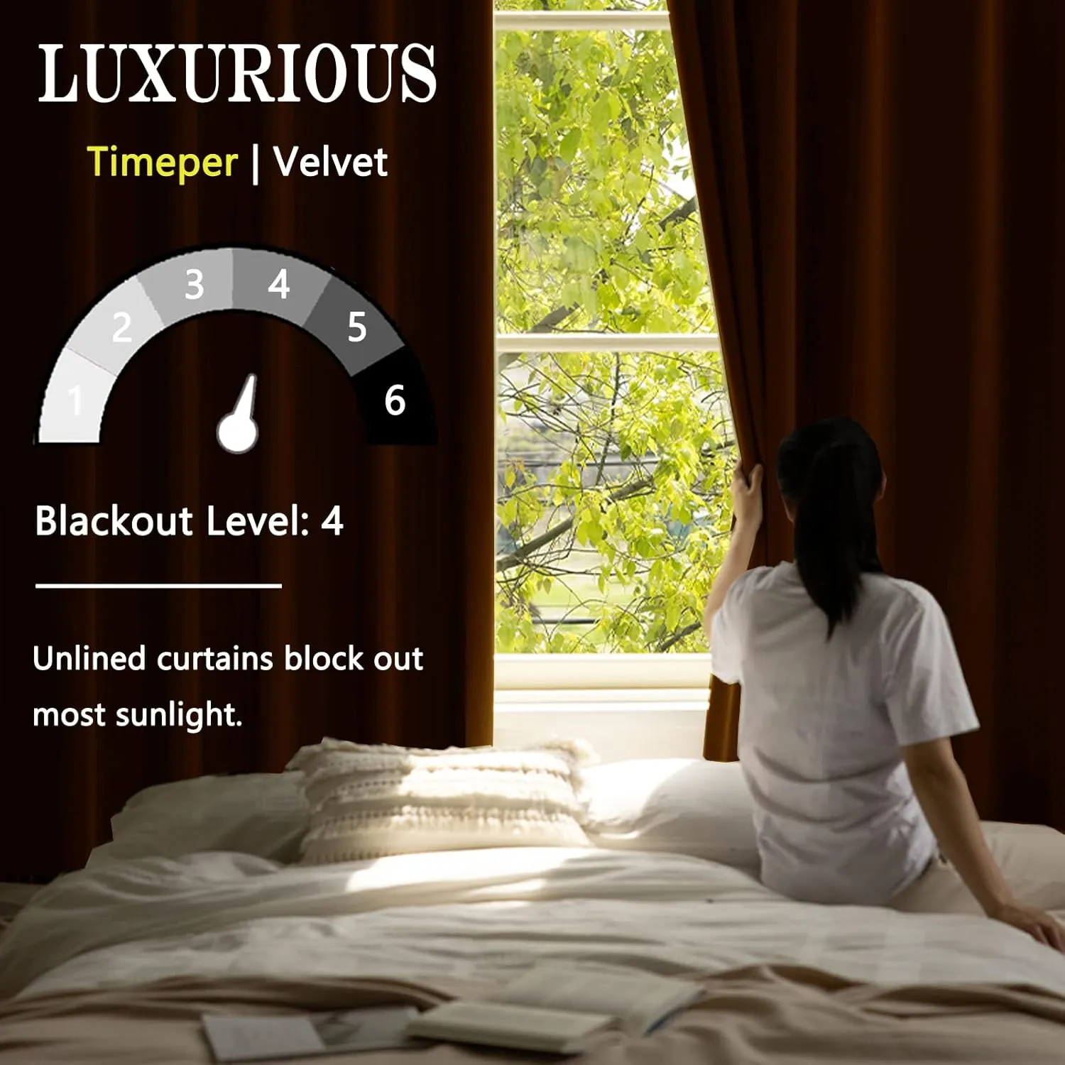 Timeper Burnt Orange Pleat Back Tab Velvet Curtains W52 x L84 inches 2 Panels, Room Darkening Solid Home Decor Curtains for Bedroom Living Dining Room Thermal Insulated Luxury Super Soft Window Drapes