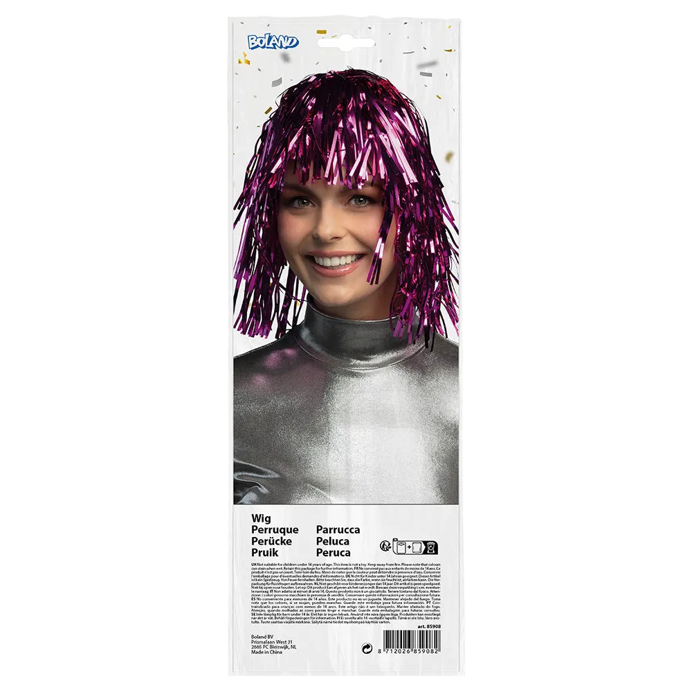 Tinsel wig Metallic fuchsia