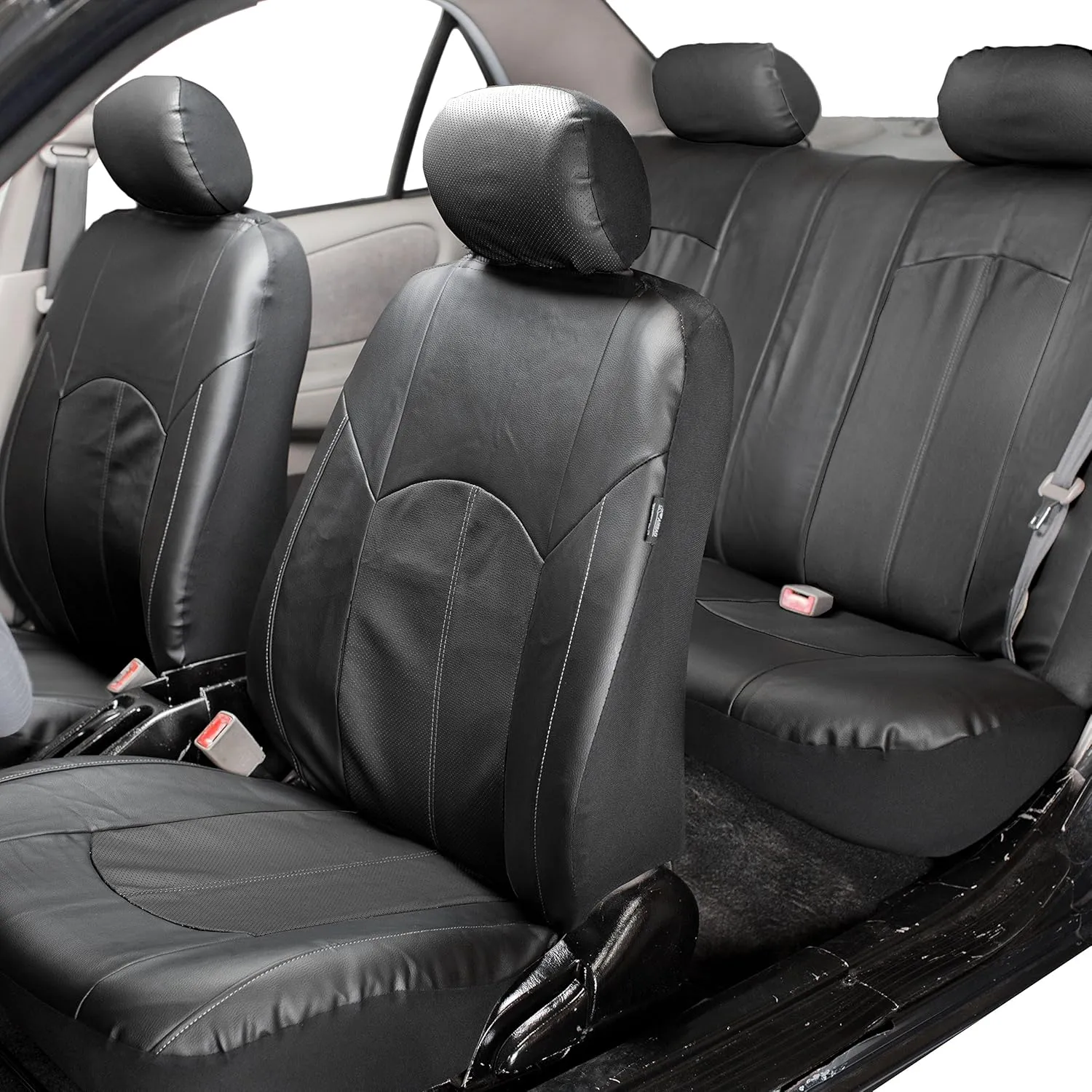 TLH Automotive Car Seat Covers PU Leather Rome Seat Covers Full Set Black Seat Covers Airbag Compatible Split Rear Car Seat Cover Universal Fit Interior Accessories for Cars, Auto, Trucks, SUV