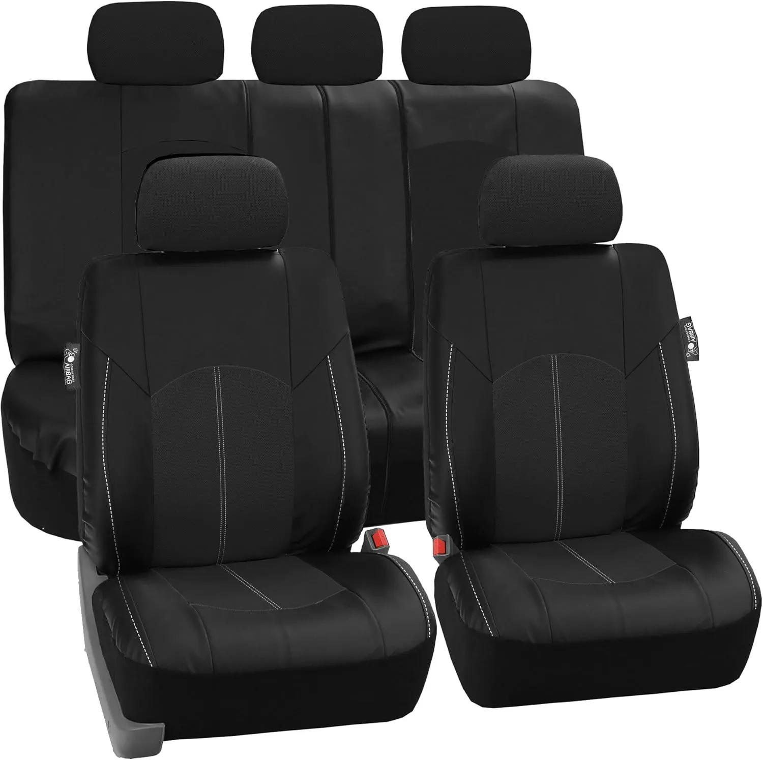 TLH Automotive Car Seat Covers PU Leather Rome Seat Covers Full Set Black Seat Covers Airbag Compatible Split Rear Car Seat Cover Universal Fit Interior Accessories for Cars, Auto, Trucks, SUV