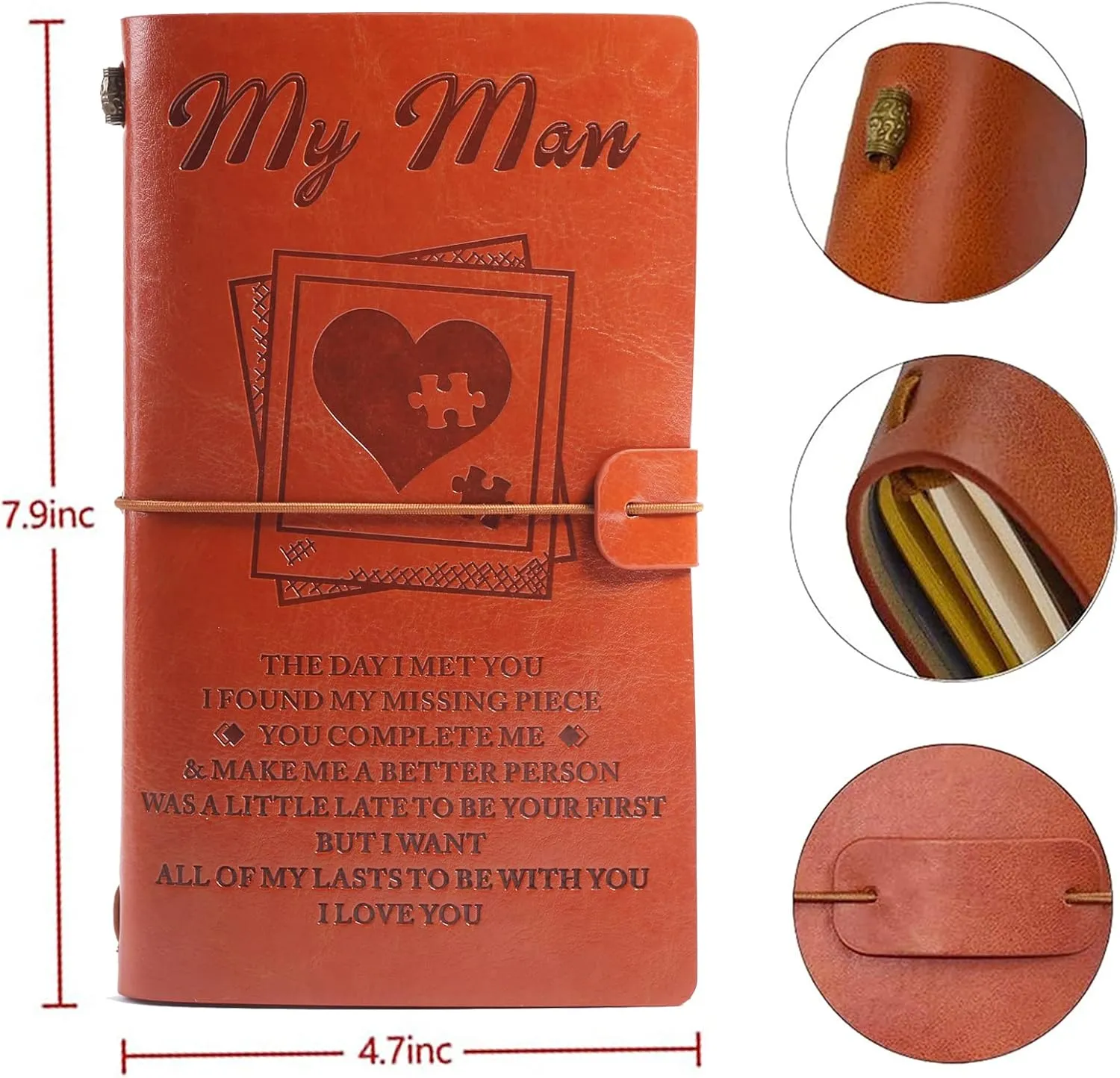 To my man Leather notebook Valentines Day Gifts -140 Pages Travel Notebook 7.9"X4.7" Vintage lettering leather notebook Travel Diary Journal Sketch BookHandmade notebook Thanksgiving, Christmas,