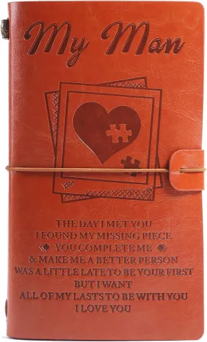To my man Leather notebook Valentines Day Gifts -140 Pages Travel Notebook 7.9"X4.7" Vintage lettering leather notebook Travel Diary Journal Sketch BookHandmade notebook Thanksgiving, Christmas,