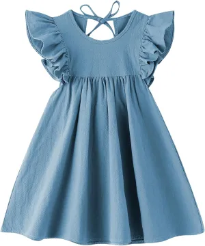 Toddler Linen Dress Baby Girls Ruffle Halter Sleeveless Casual Party Dresses