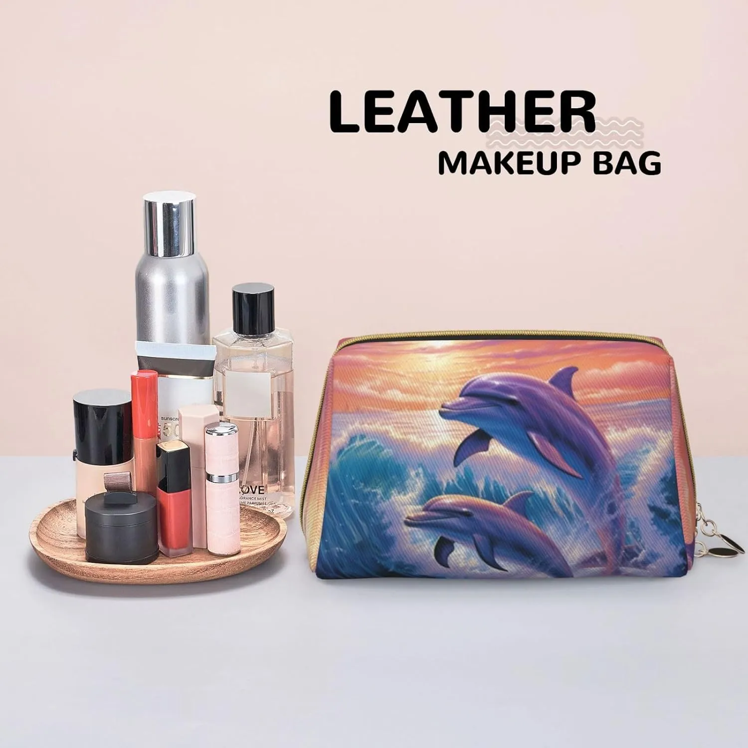 Toiletry Bag for Women Men Dopp Kit Travel Makeup Bag Dolphins Art Make Up Organizers Cosmetic Bag