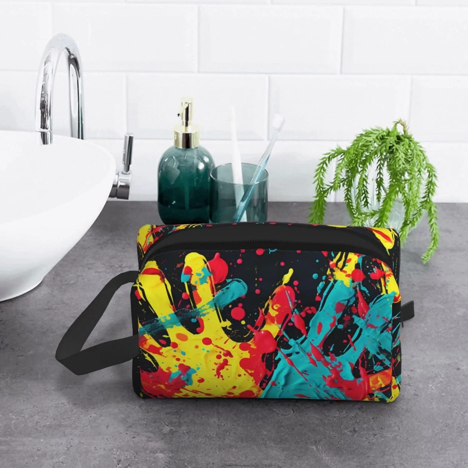 Toiletry Bag for Women Men Dopp Kit Travel Makeup Bag Make Up Organizers Cosmetic Bag Colorful Handprints Hanging Toiletry Bag Shaving Bag with Large Capacity for Travel