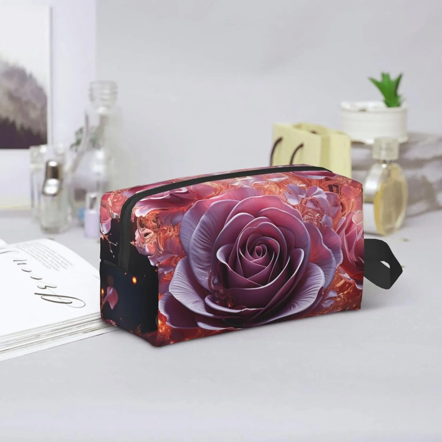 Toiletry Bag for Women Men Dopp Kit Travel Makeup Bag Make Up Organizers Cosmetic Bag Heart is a Rose Hanging Toiletry Bag Shaving Bag with Large Capacity for Travel