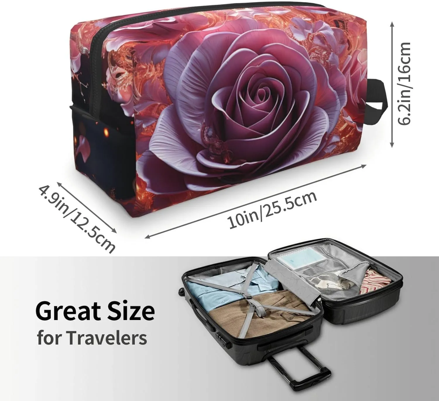 Toiletry Bag for Women Men Dopp Kit Travel Makeup Bag Make Up Organizers Cosmetic Bag Heart is a Rose Hanging Toiletry Bag Shaving Bag with Large Capacity for Travel