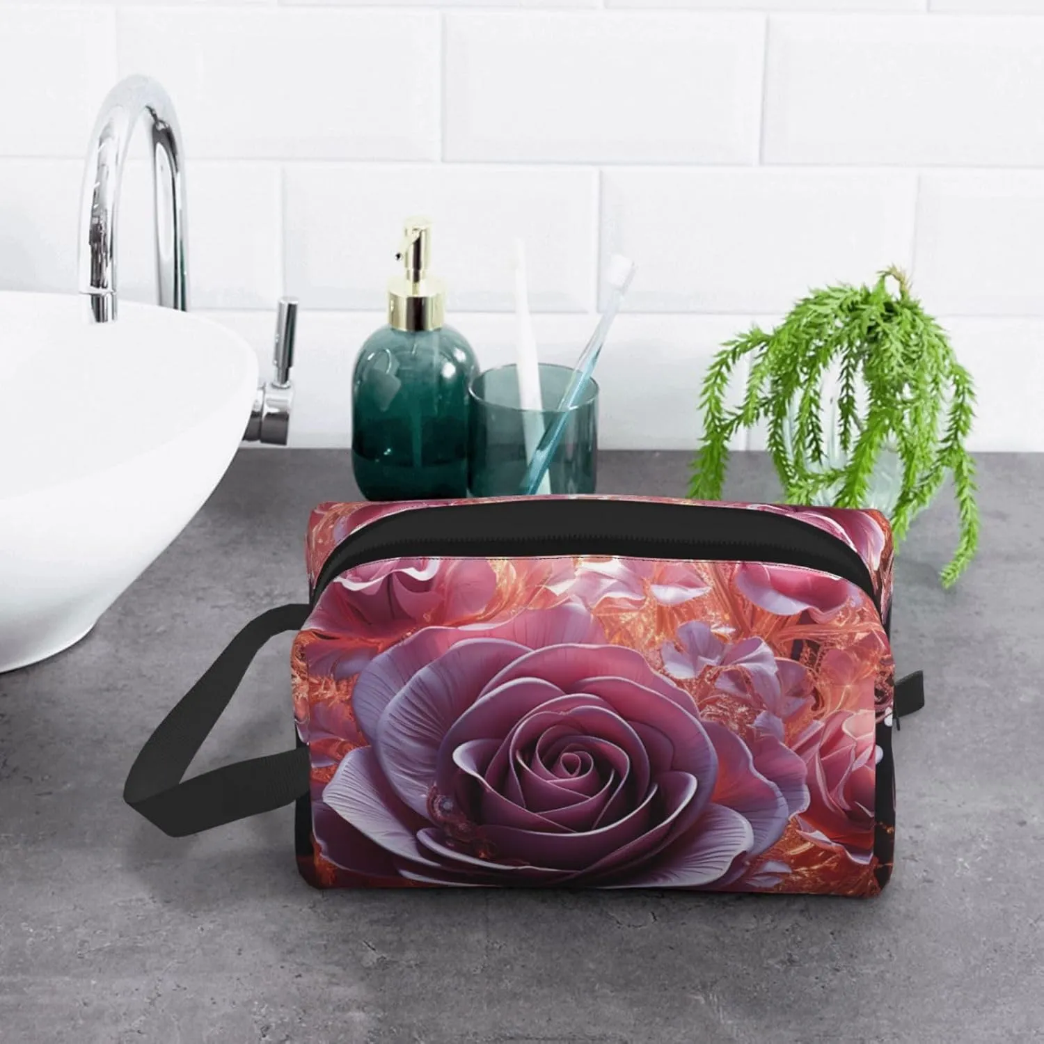 Toiletry Bag for Women Men Dopp Kit Travel Makeup Bag Make Up Organizers Cosmetic Bag Heart is a Rose Hanging Toiletry Bag Shaving Bag with Large Capacity for Travel